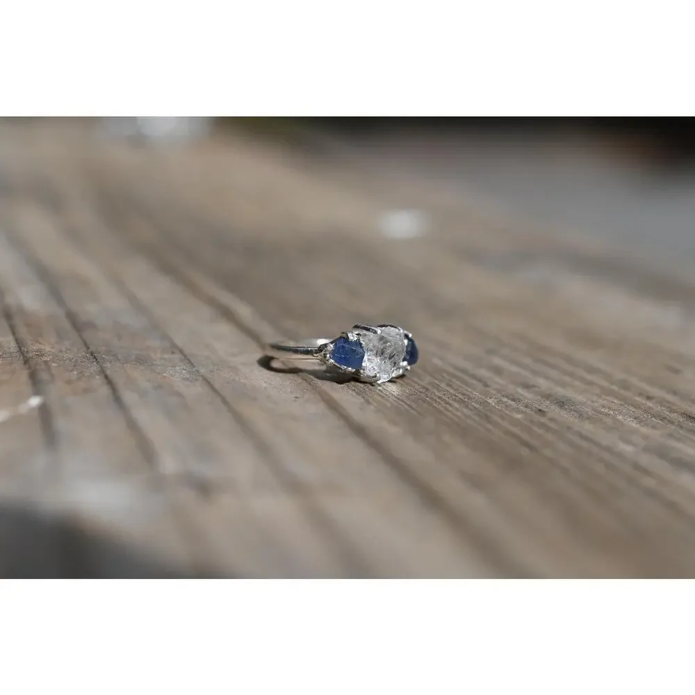 Engagement ring Burmese Sapphire and Lake County Diamond Sterling Silver Ring